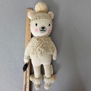 Cuddle + Kind Handmade Knit Plush Doll Cream Bear Pom Beanie Scarf Peru
